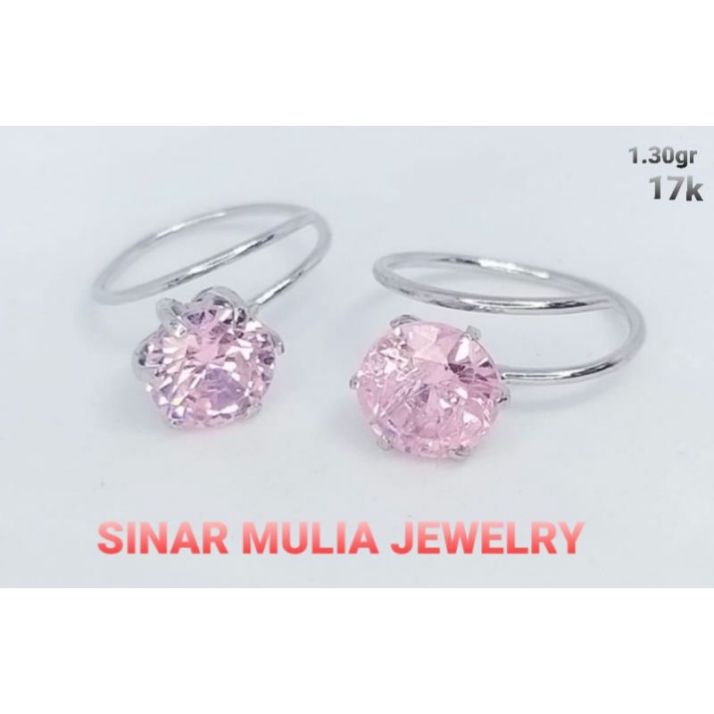 ANTING SPIRAL MERAH MUDA DEWASA EMAS ASLI
