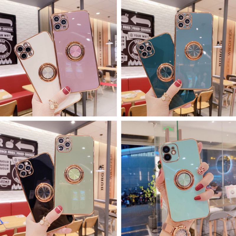 Yh case Handphone Electroplated Dengan ring bracket Magnetik Untuk iphone 13 12 11 Pro Max XS XR 8plus 12pro