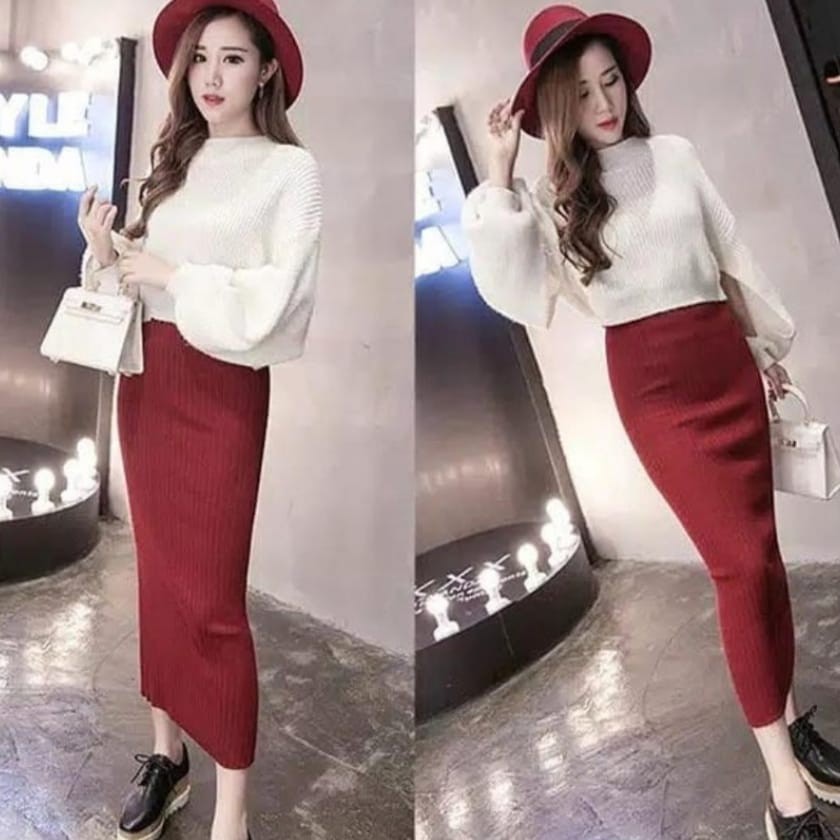 ROK SPAN RAJUT TEBAL/ ROK KNITTED ROK RAJUT  PREMIUM SKIRT KNIT PANJANG