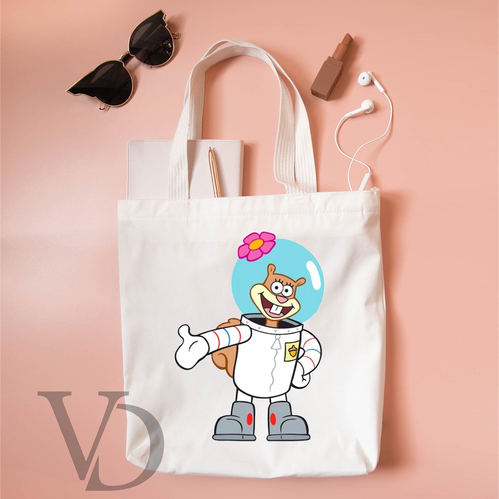 TOTE BAG KANVAS MURAH / TOTE BAG WANITA / TOTE BAG MOTIF SPONGEBOB SQUAREPANTS