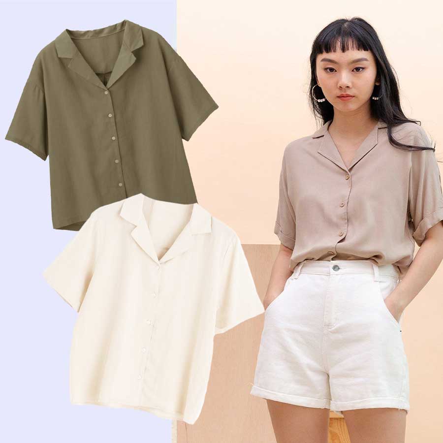 BLOUSE WANITA ANKO CAMP COLLAR BLOUSE-5