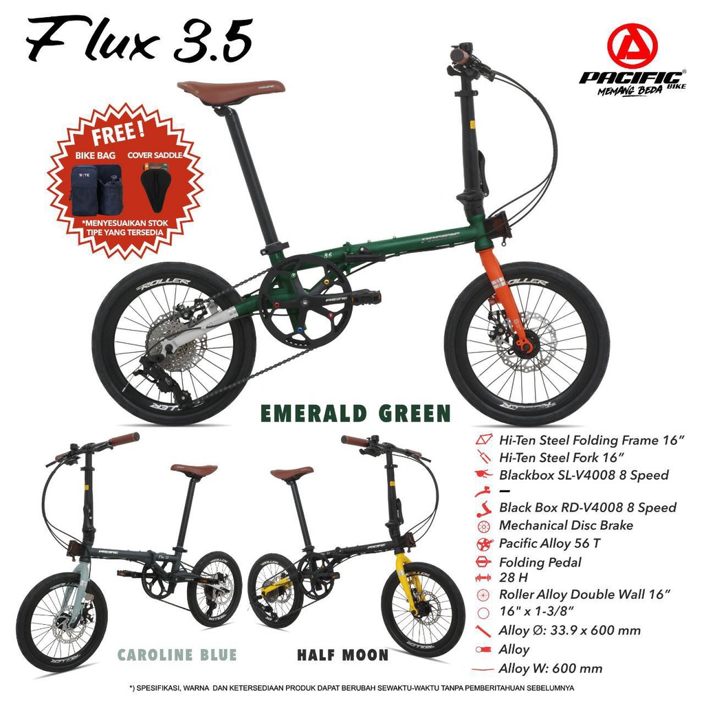 Sepeda Lipat 16 inch Pacific Flux 3.5 Folding Bike 8 Speed