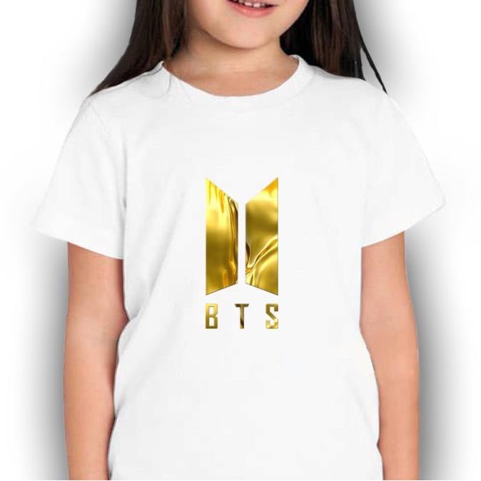 PROMO Baju Kaos Anak Perempuan Oversize BTS Gold Logo Love Yourself Tee OKC - Putih, XS
