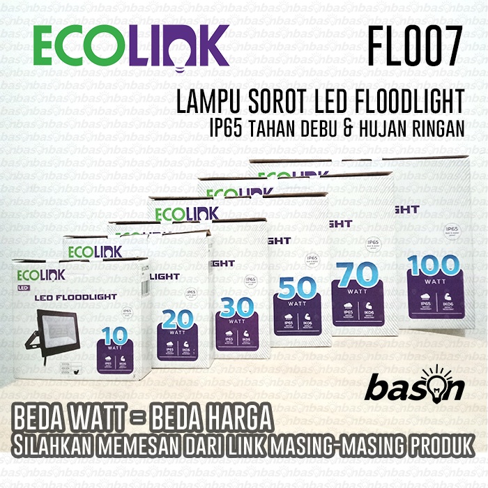 ECOLINK FL007 30W - Lampu Sorot LED Floodlight - IP65 Outdoor