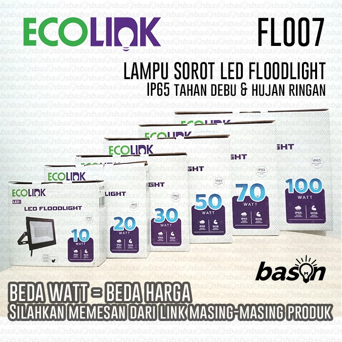 ECOLINK FL007 50W - Lampu Sorot LED Floodlight - IP65 Outdoor