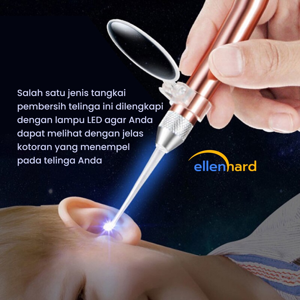 Pembersih Telinga Korek Kuping Spiral LED Lampu Stainless Steel Ear Wax