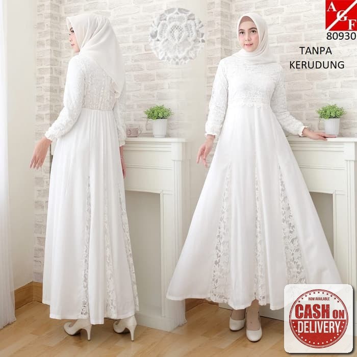 Ready Jumbo / Gamis Brokat Terbaru 2020/Gamis Brokat Dewasa/Gamis SZ763  Putih Syari Putih Umroh 80