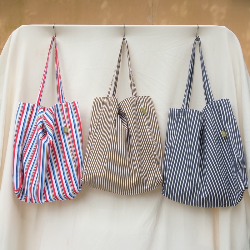 Baggy Tote Bag Kanvas Motif Stripe / Totebag Nudie - CABICIKS