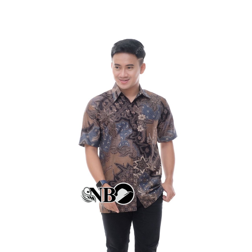Batik Pria Lengan Pendek BATIK MURAH HRB026 motif TERBARU 2021 Kode 002 size M L XL XXL BIG SIZE 3L 4L 5L 6L Reguler Fit-Koin biru