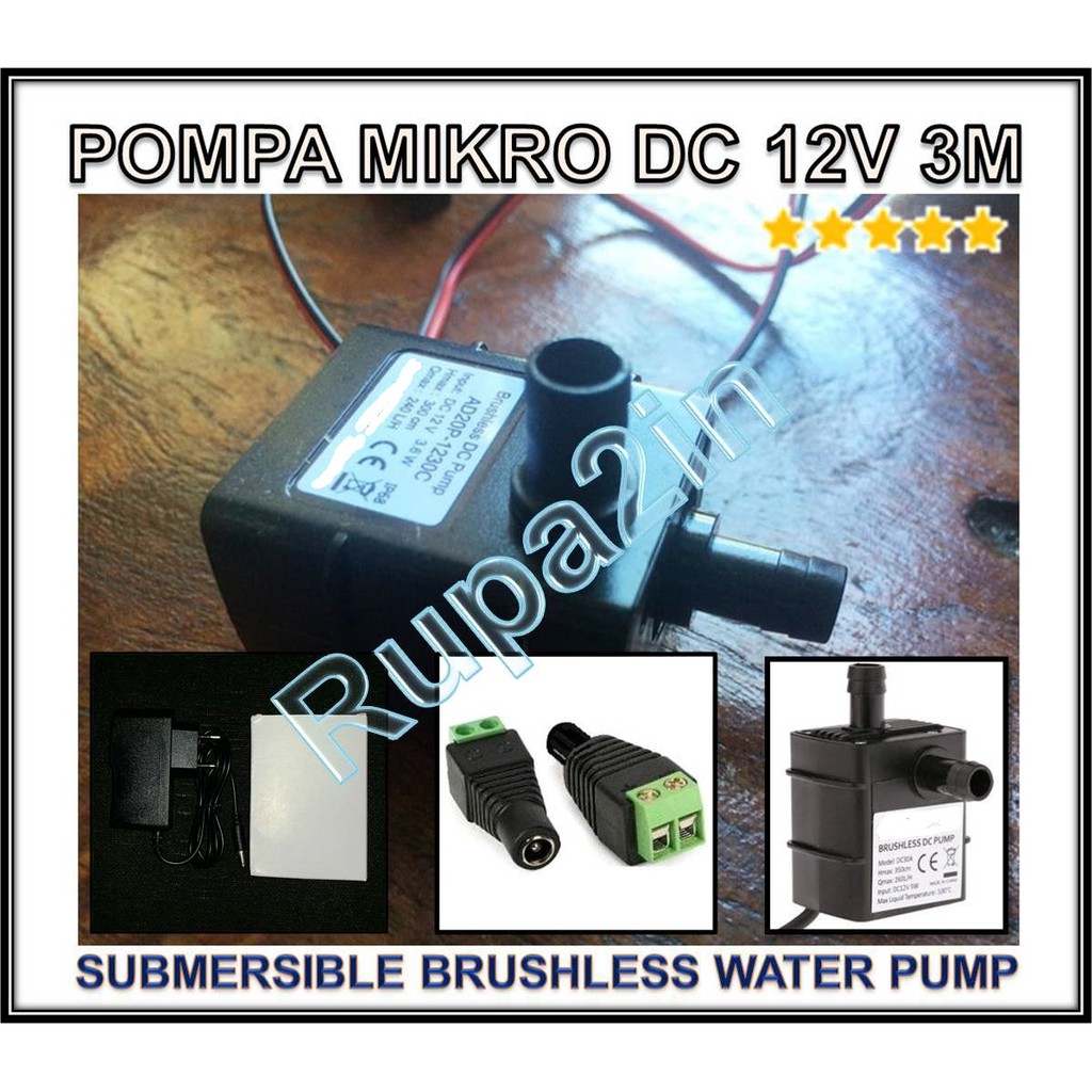 Paket Pompa Air Celup Mini Mikro Dc Submersible 12v Dc 3m Hidroponik