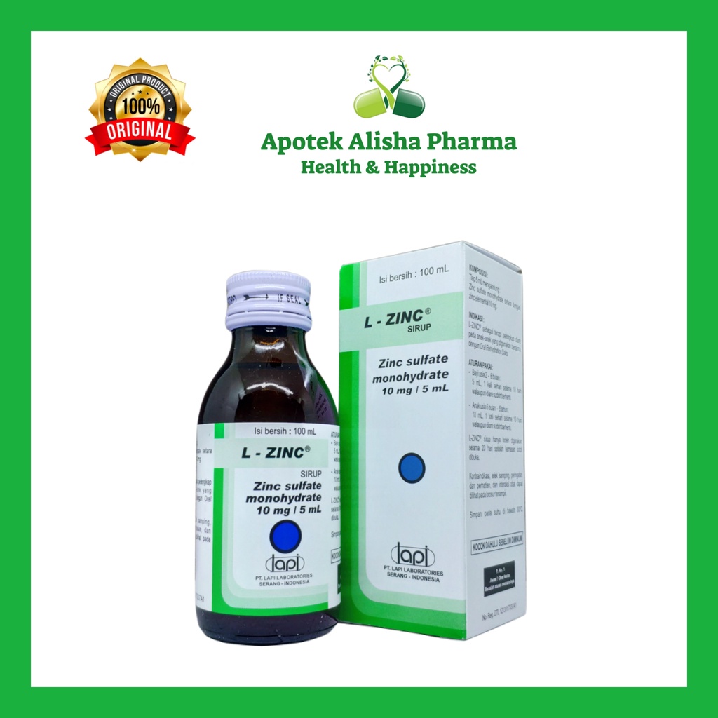 L-ZINC SYRUP 100ml - L Zinc Sirup Suplemen Pelengkap Untuk Diare / Mencret Anak Balita / L Zink Sirup / Elzink Sirup / Elzing Sirup