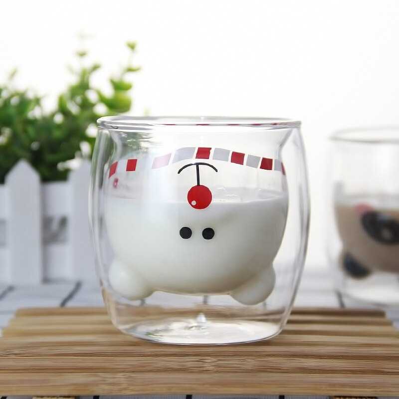 LETUZI Cangkir Kopi Anti Panas Double-Wall Glass Cute Animal 250ml