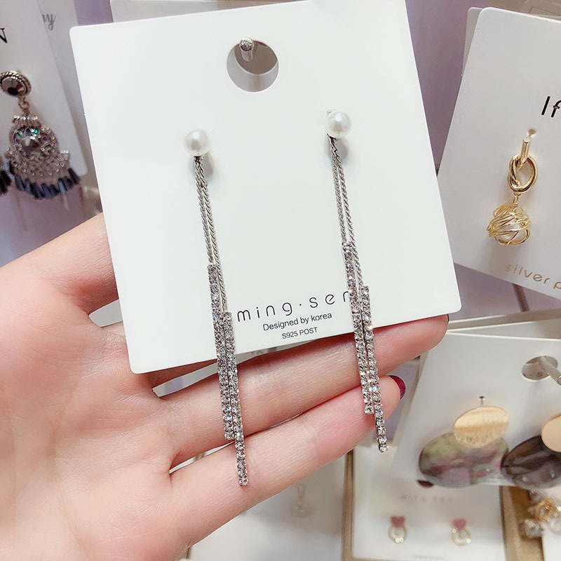 Korea Selatan Dongdaemun Super fairy rumbai anting-anting penuh berlian mengkilap pearl telinga stri