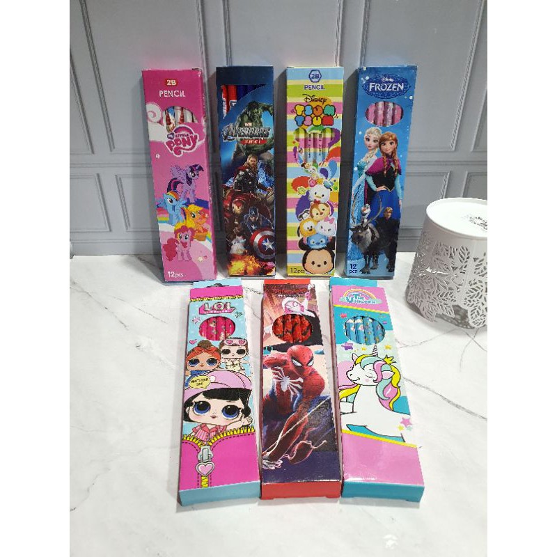 (12pc) pencil 2B kayu fancy/pensil karakter/pensil kayu murah/pensil fancy/pencil-1