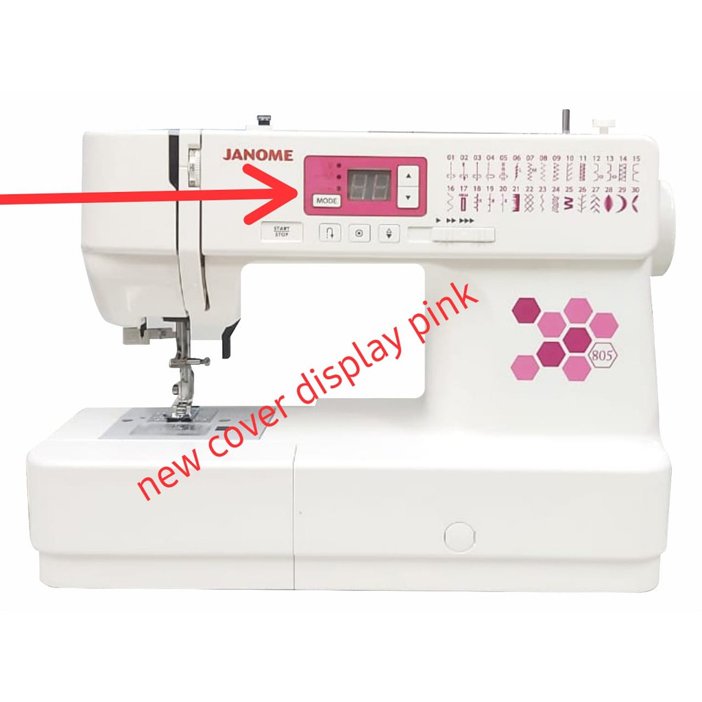 mesin jahit portable merk janome type 805 model komputer terbaru - cover display pink