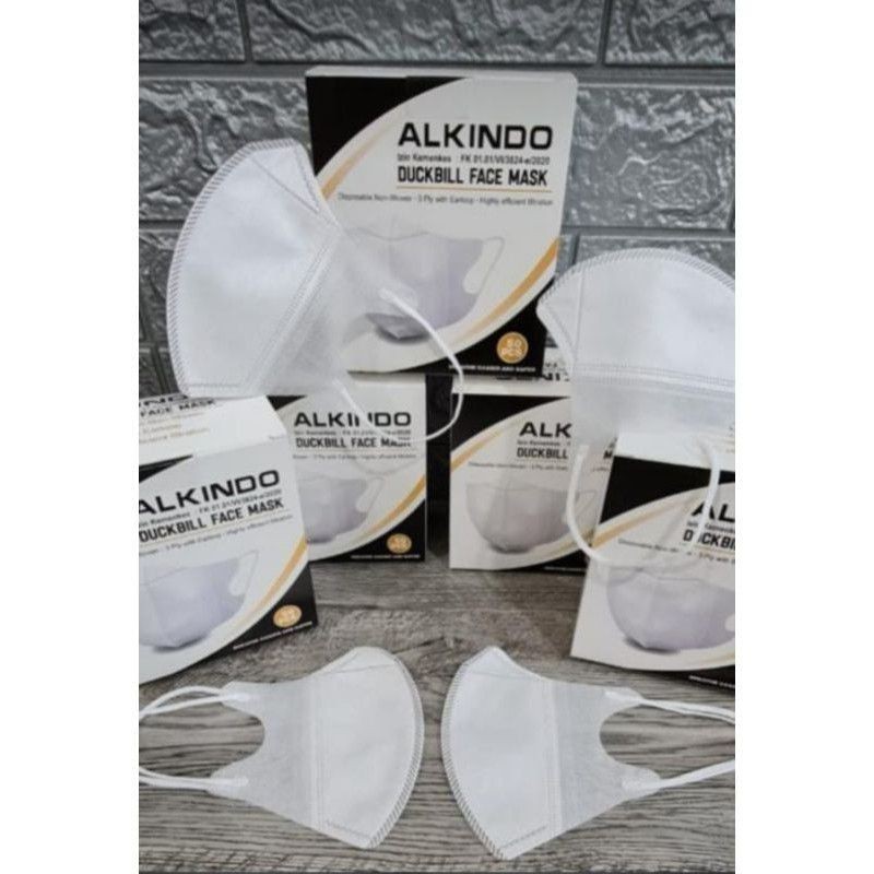 DUCKBIL MASKER ALKINDO GARIS  PUTIH 1BOX ISI 50 PCS