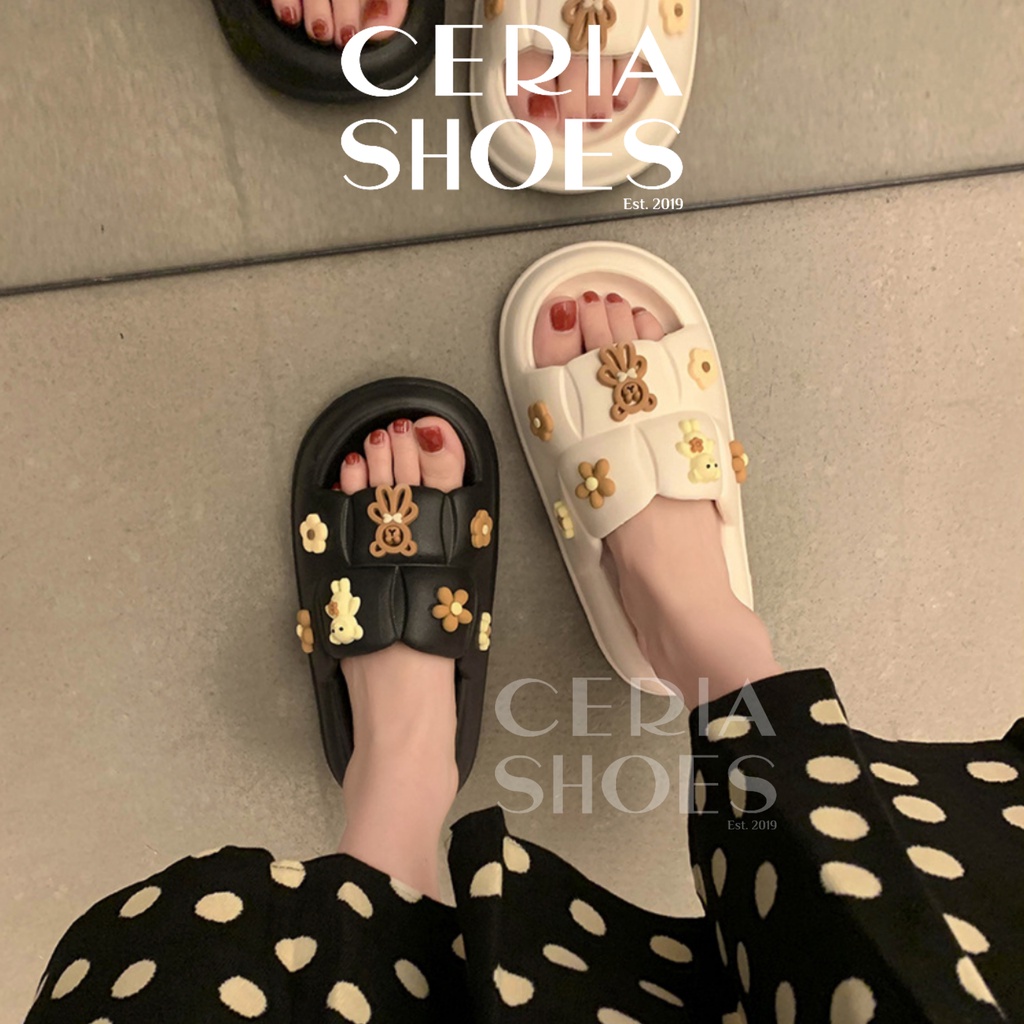 PVC Sandal Jelly Slipper Wanita Korean Import Teddy Bear Bahan Soft Rubber Elastic Non-Slip