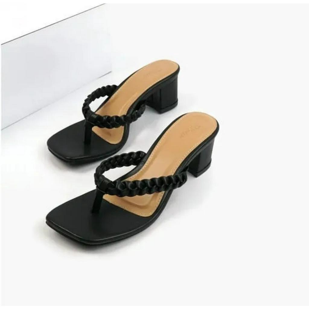 sandal wanita hak tahu/sandal hak tahu 5cm tali jepit kepang