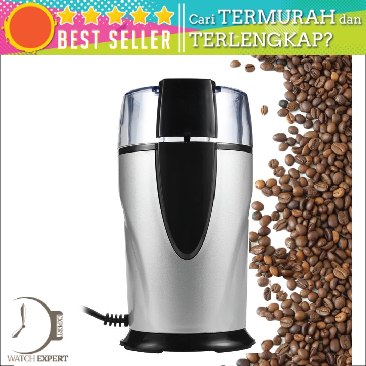 BAYAR DI TEMPAT Penggiling Biji Kopi Elektrik Coffee Bean Grinder Stainless Steel Blades Plug 130W