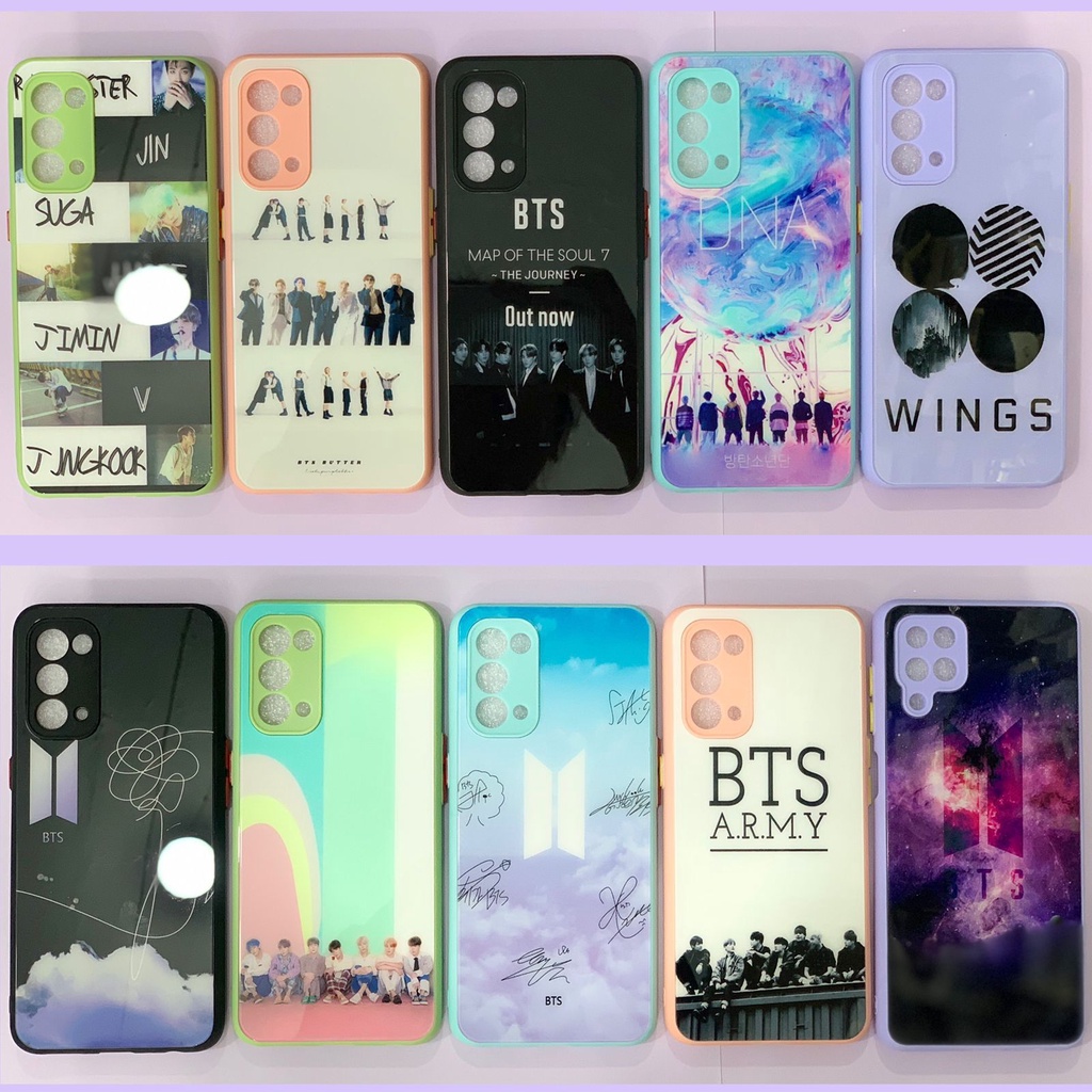 Casing kaca BTS oppo a74 a3s a15 a5s a54 4g HardCase kaca corak BTS Hard case