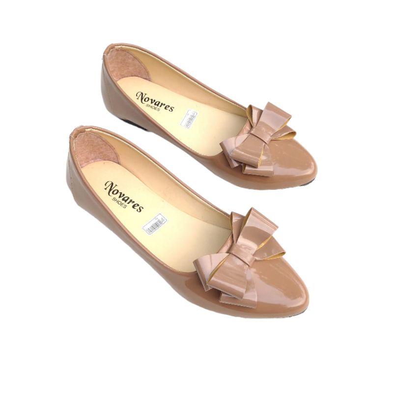 WR FLATSHOES  SEPATU WANITA FLATSHOES GLOSSY PREMIUM NS-Moca