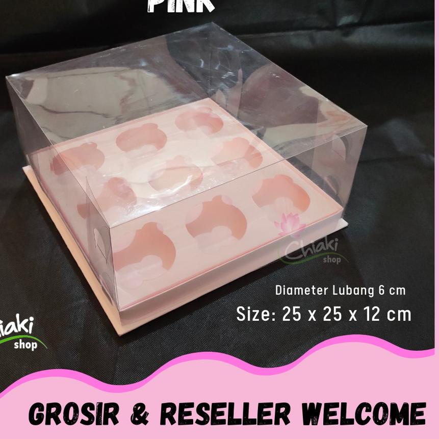 

✥ Box Cupcake isi 9 PINK 25x25x12 cm Kotak Mika Donat Dus Kue Kardus Emas Muffin Cake Pudding Karton ✮