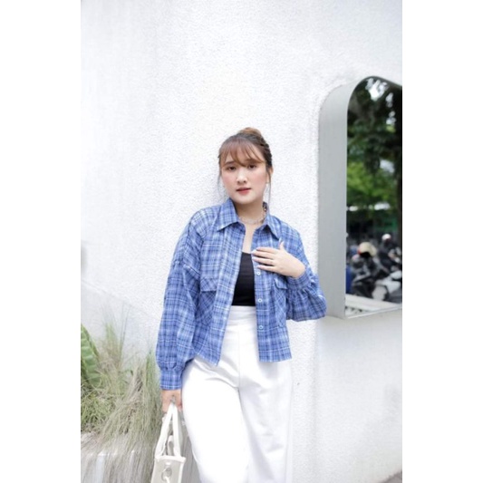 TARTAN SHIRT / KEMEJA CROP KOTAK OVERSIZE / KEMEJA TARTAN KOREAN STYLE