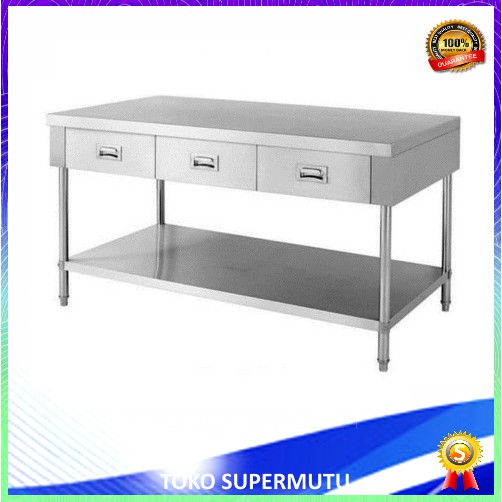 Meja Kerja Dapur RWT-15DW Stainless dengan 2 Laci 1.5 Meter | Shopee