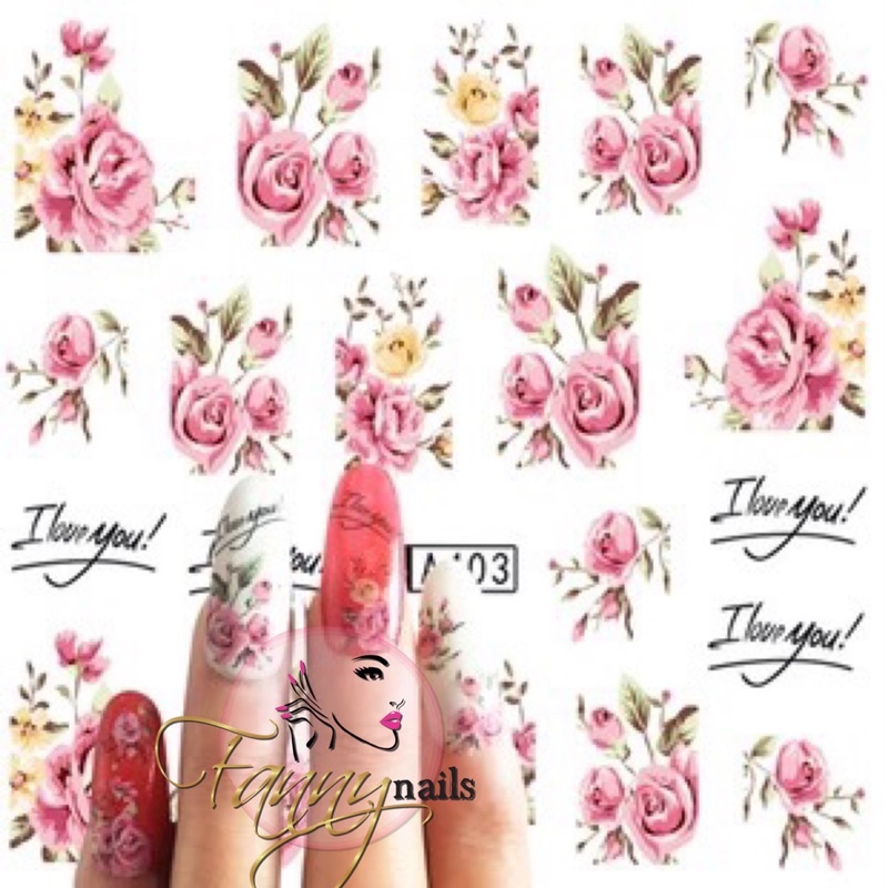 NAIL STICKER PINK FLOWER ROSE STIKER KUKU BUNGA PINK NAIL ART WATER DECAL ROSE