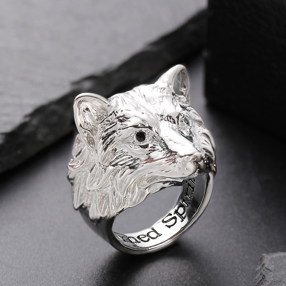 Cincin Desain Serigala Mitologi Viking Warrior Bahan Stainless Steel Gaya Nordic Untuk Pria