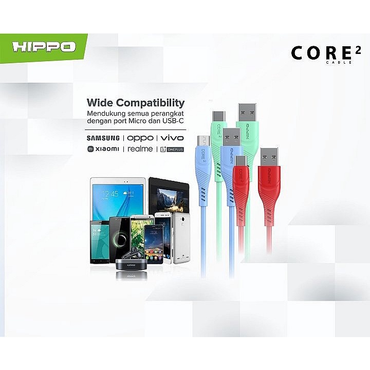 HIPPO CORE2 Kabel Data Type C Fast Charging QC3.0 -SATUAN ECERAN-