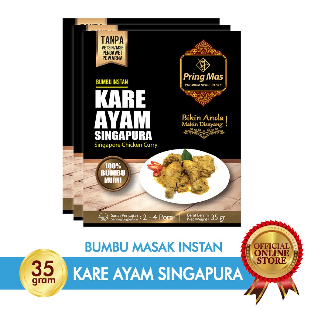 

Pring Mas Bumbu Kari Ayam Singapura 2-4 Porsi - Halal MUI