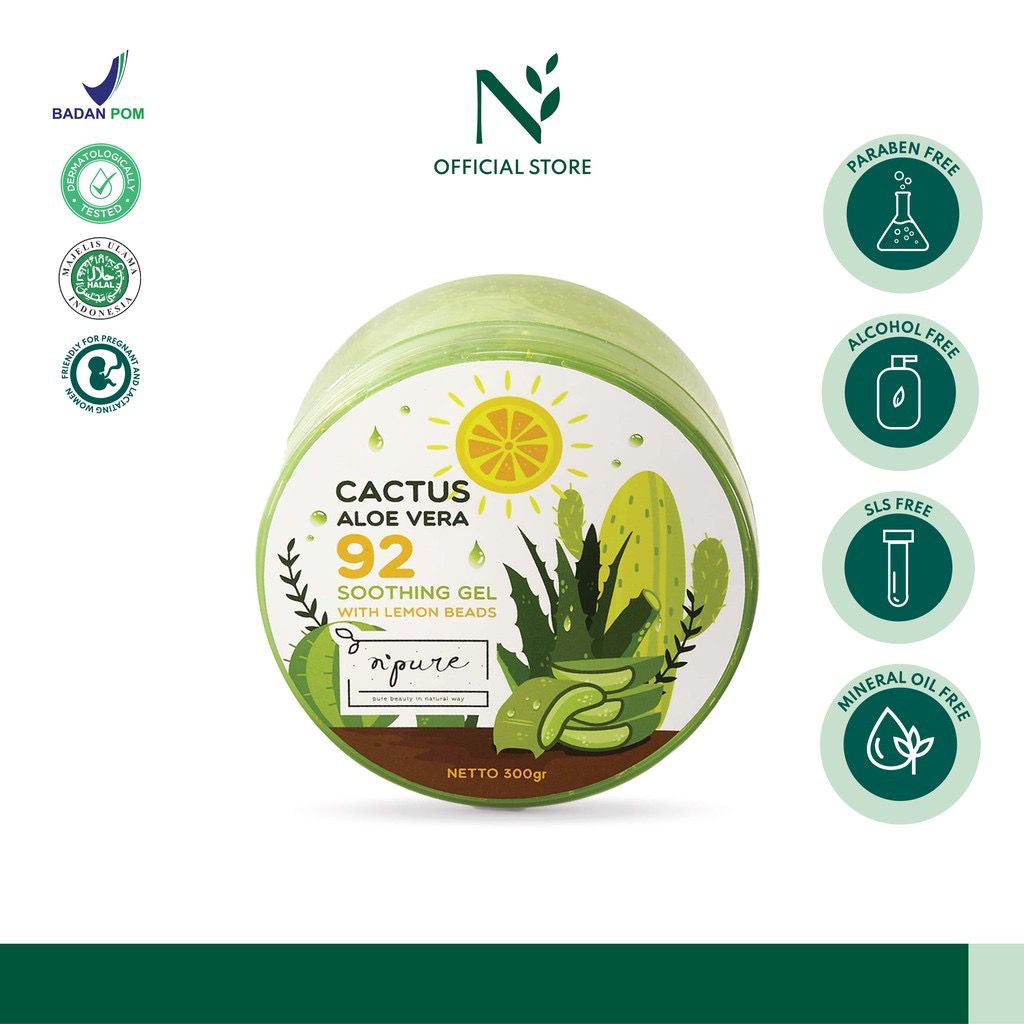 BPOM Npure Cactus Aloe Vera Soothing Gel 300ml Gel Lidah Buaya Sleeping Mask Make Up Base Pelembab Wajah