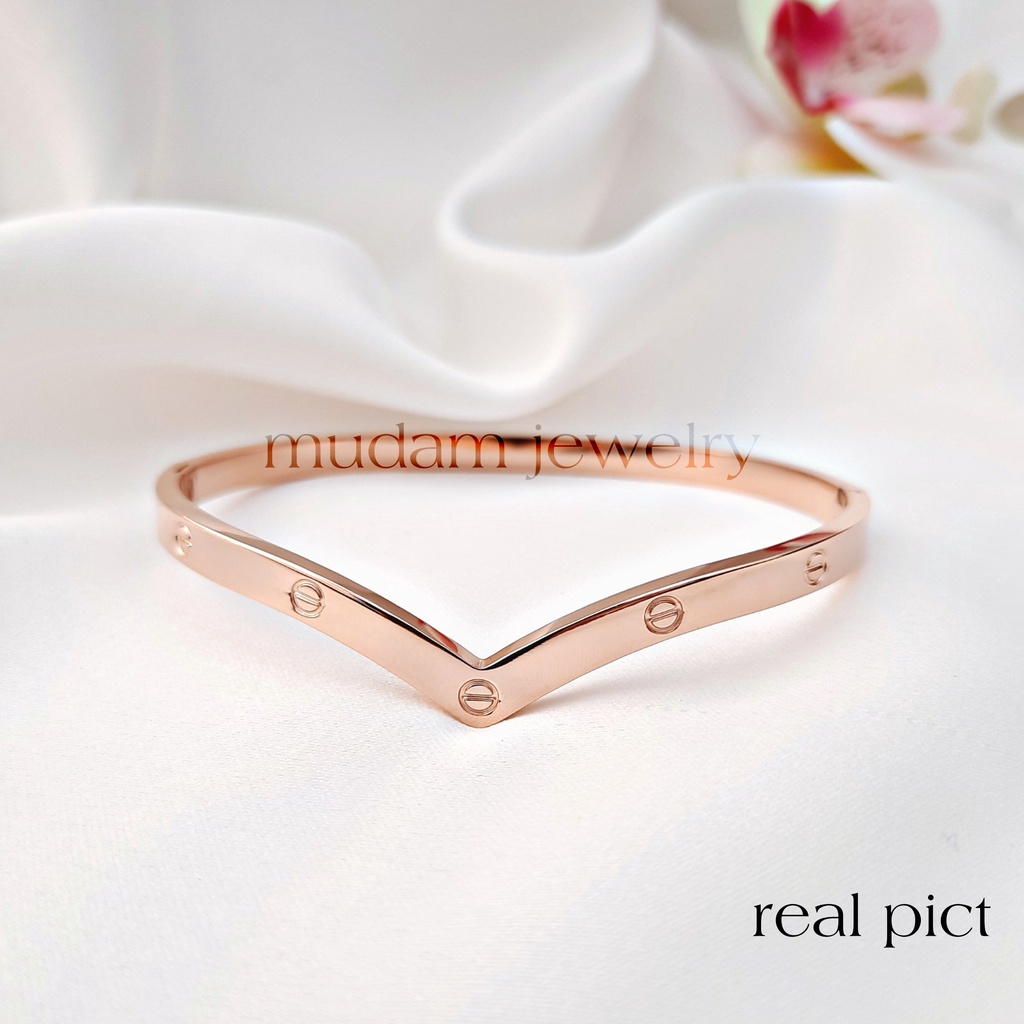 Gelang Bangle Fuji C4teir Diamonds dan Polos Tersedia Warna Rose Gols, Gold dan Silver