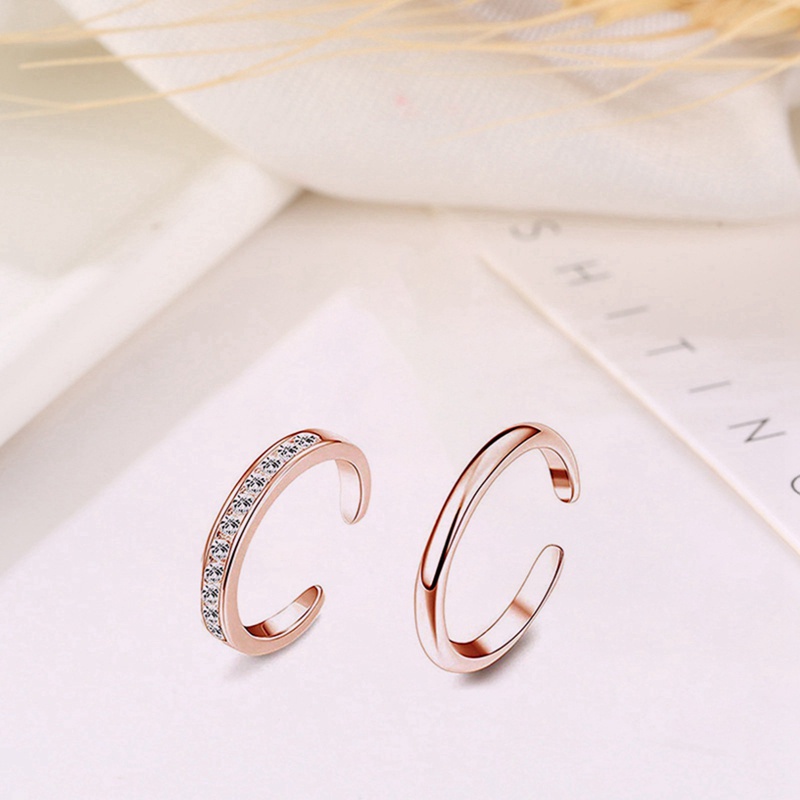 Fancyqube 4pcs Cincin Jari Kaki Model Terbuka Dapat Disesuaikan Aksen Kristal Bahan Tembaga Untuk Wanita
