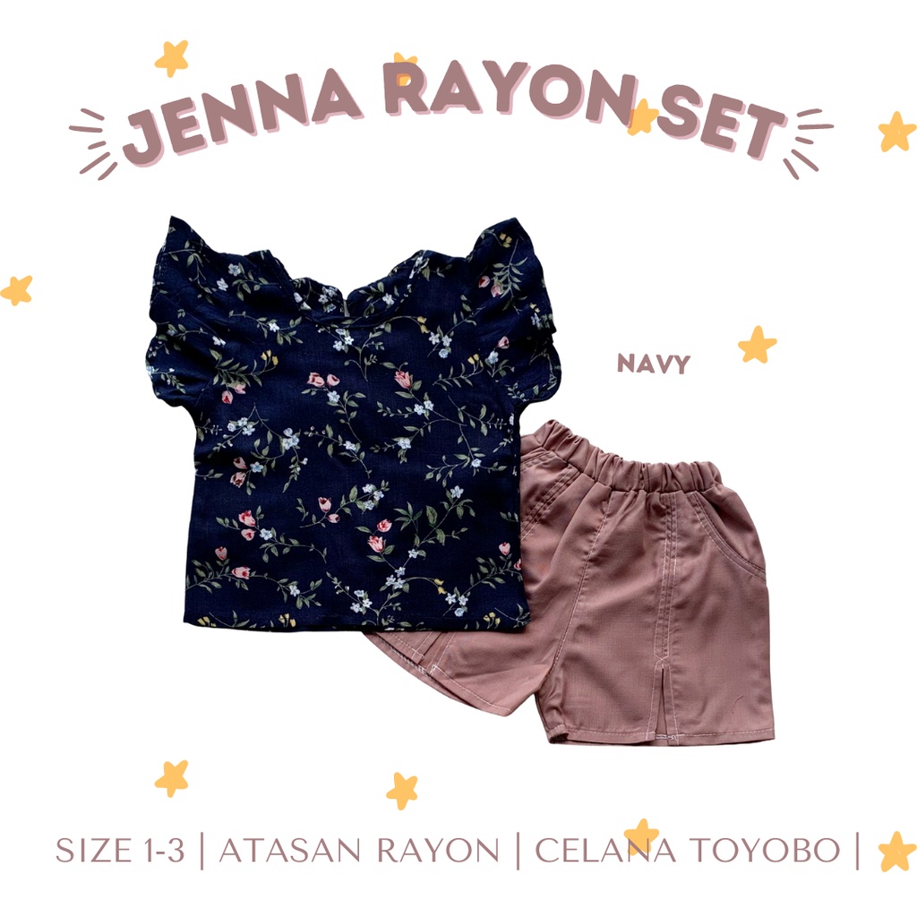 setelan rayon anak perempuan celana pendek JENNA NANA set  0 1 2 tahun baby bayi newborn