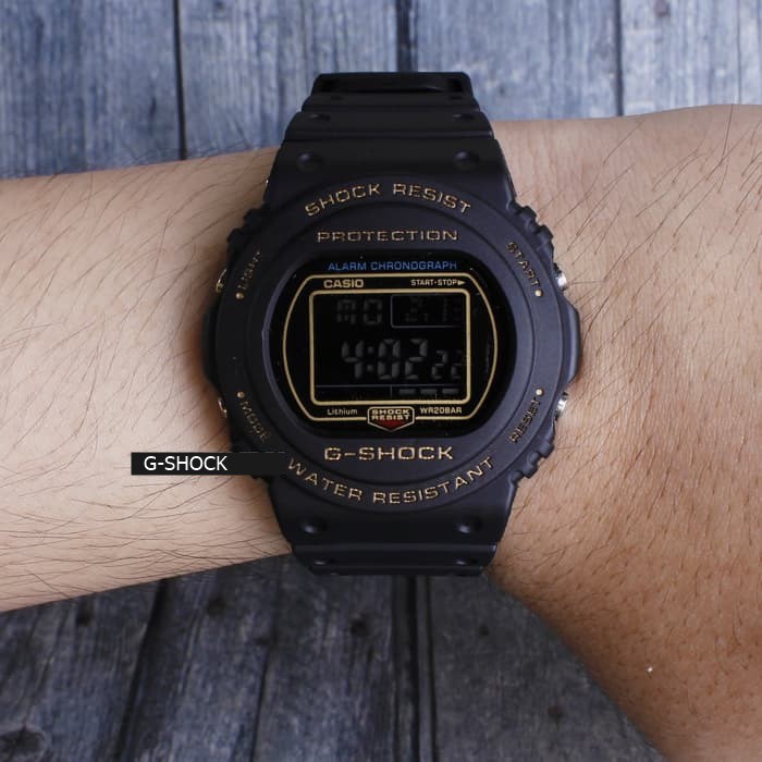 JAM TANGAN PRIA G-SHOCK CASIO DW 5700 BULAT LIST GOLD