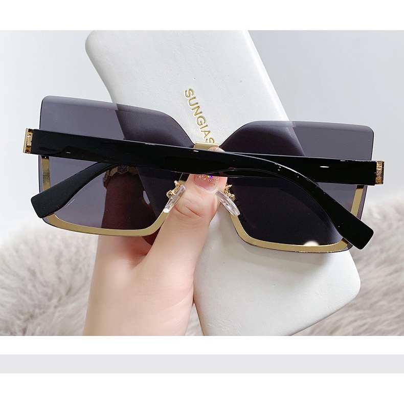 Kacamata Hitam Wanita Frame Setengah Oversize Bahan Metal Pelindung UV Untuk Pantai