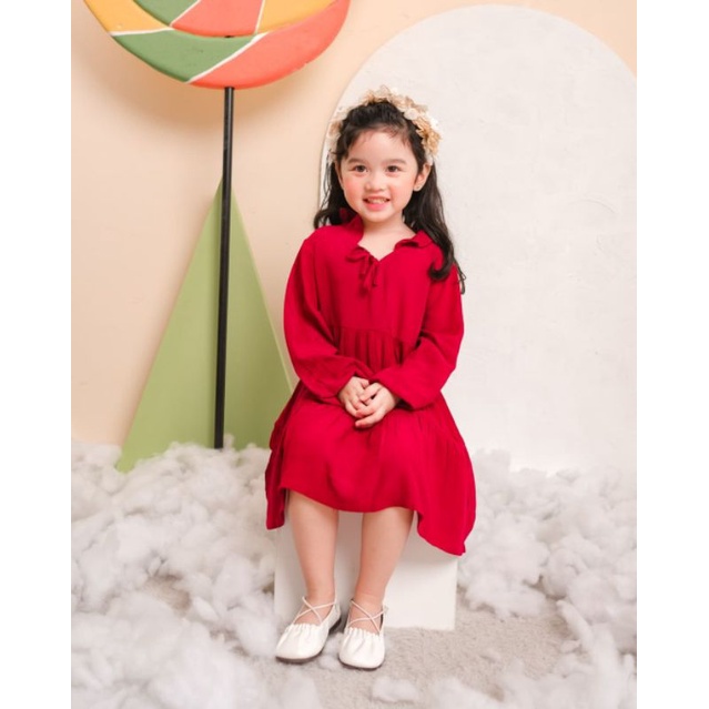 dress anak perempuan bahan katun crinkle 1-4tahun