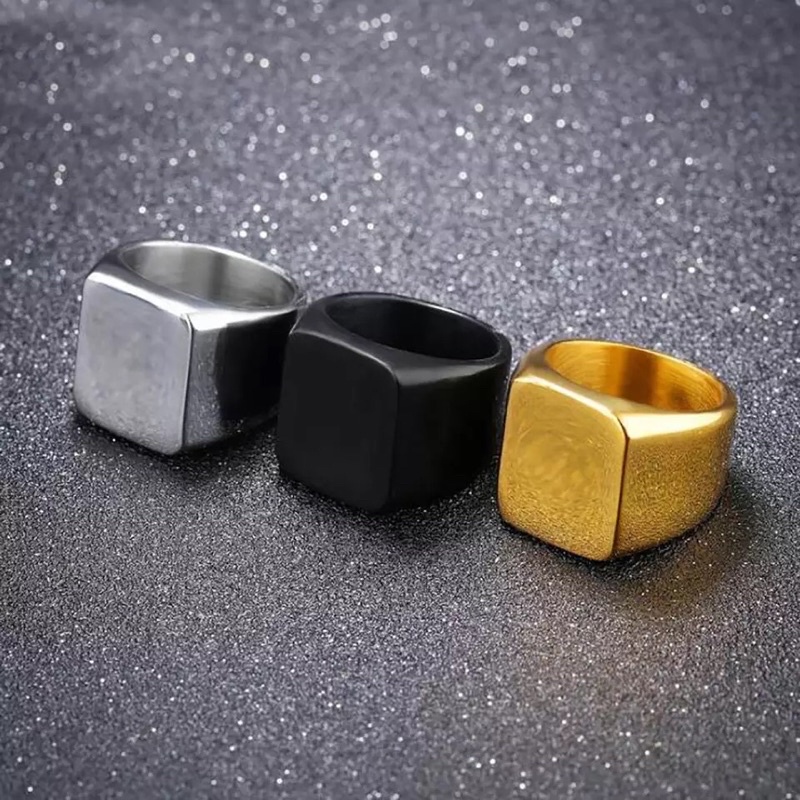 [ BAYAR DI TEMPAT ] Cincin Titanium Pria Model Square Kotak Black, Gold, Silver premium