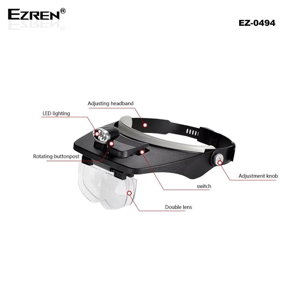 Ezren EZ-0494 Light Head Magnifying Glass Kaca Pembesar Model Topi Led