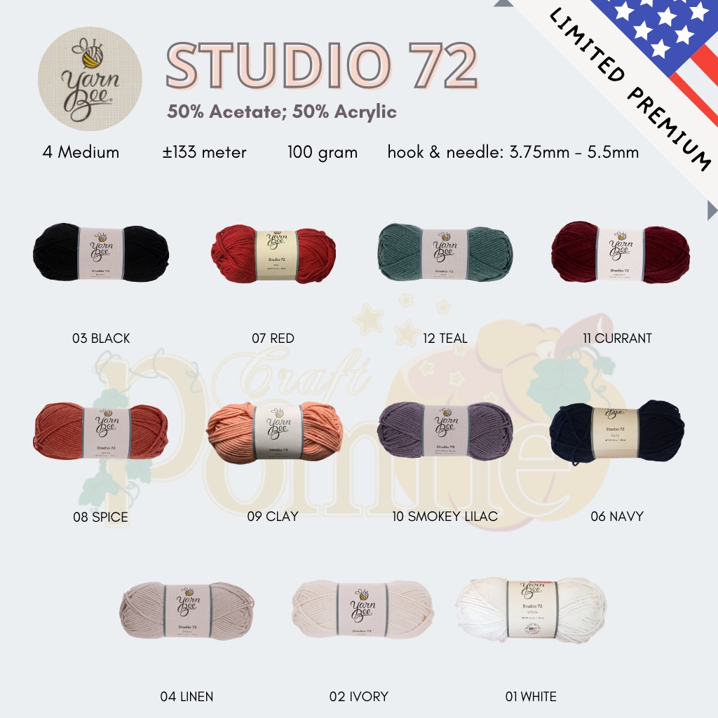 LIMITED USA - YARN BEE STUDIO 72 - BENANG RAJUT IMPORT ACRYLIC PREMIUM SUPER SOFT CROCHET KNITTING YARN