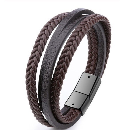 Deskripsi Genuine Leather Bracelet Titanium Steel Gelang Kulit Asli Pria 037