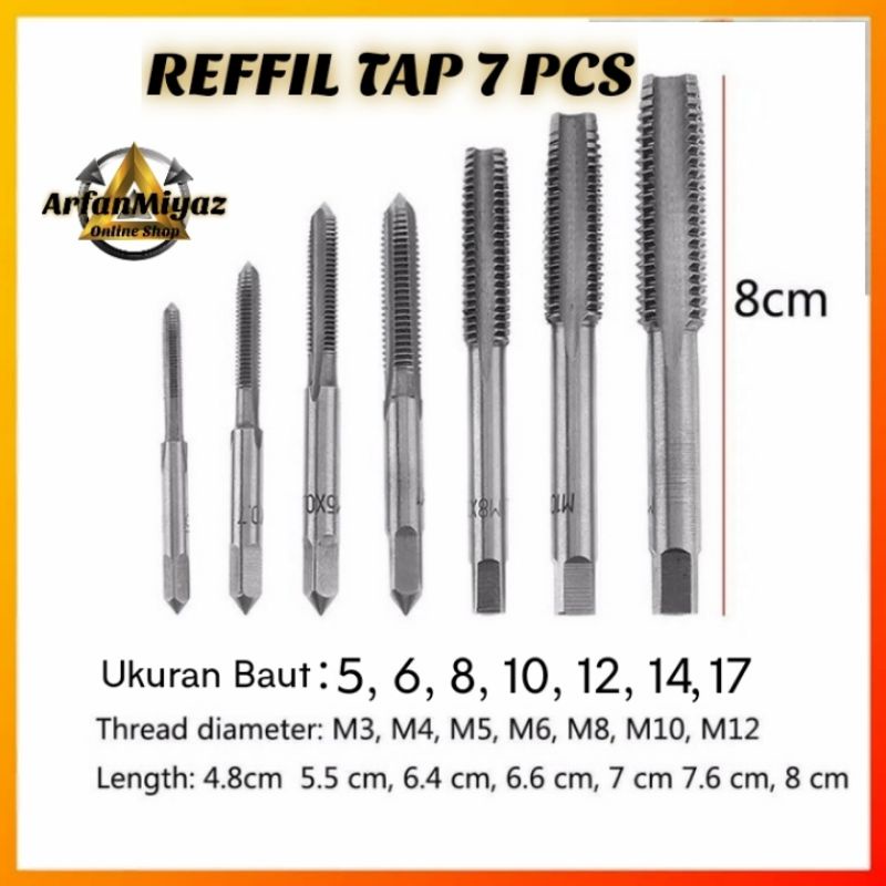 Hand Tap Refill Tap Alat Pembuat Drat/Perbaikan Drat Selek Set 7pcs M3 - M12 /Untuk Baut 5 - Baut 17