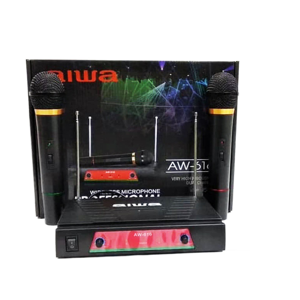 Aiwa Microphone/Mic AW -616   Microphone Double Wireless UHF-Hitam