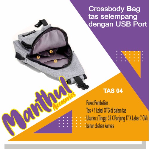 Crossbody bag tas selempang dengan USB Port
