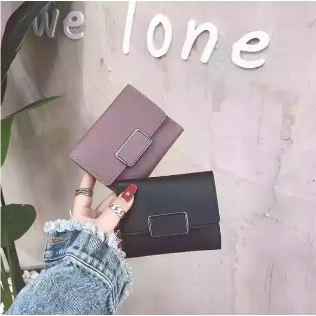 Dompet lipat wanita cewek polos stylist hitam merah biru abu pink ungu