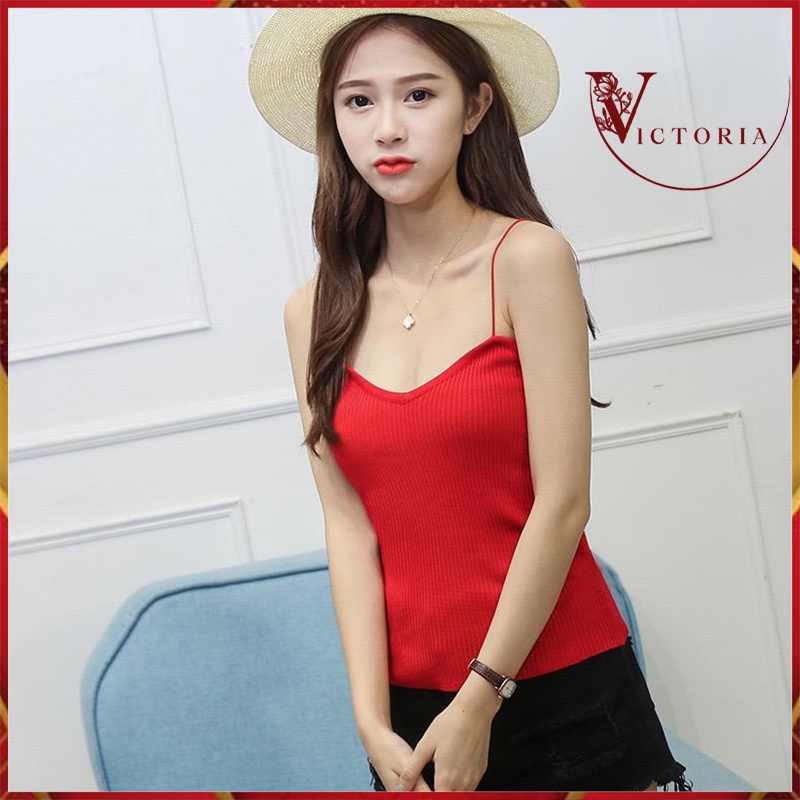 Victoria Korea Knit Tank Top Wanita / Kamisol Rajut / Tanktop Polos Import 4030