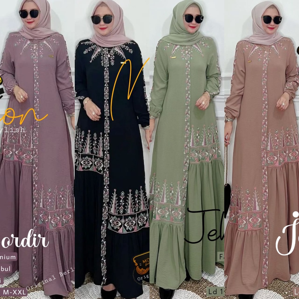 MoveOn Jehana Bordir Dress Maxy Gamis Bordir Elegan Adem Crinkle Airflow Premium