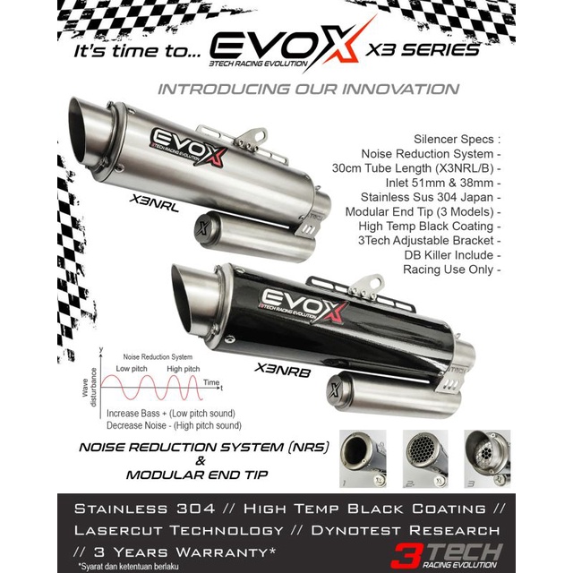 Knalpot 3Tech EvoX X3NRL X3NRB 1 Suara 150cc Original